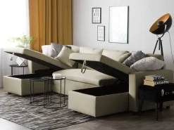 Sohvat<Beliani 5-Istuttava Kulmavuodesohva Säilytystilalla Kangas Beige Sommen