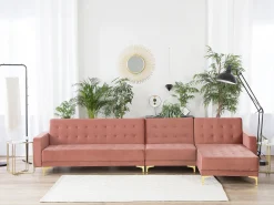 Fashion Beliani 5-Istuttava Kulmavuodesohva Sametti Vasenk. Vaaleanpunainen Aberdeen