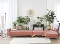 Fashion Beliani 5-Istuttava Kulmavuodesohva Sametti Vasenk. Vaaleanpunainen Aberdeen