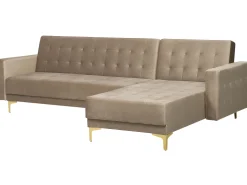 Sohvat<Beliani 4-Istuttava Kulmavuodesohva Sametti Vasenk. Hiekanruskea Aberdeen