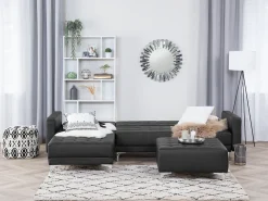 Shop Beliani 4-Istuttava Kulmavuodesohva Keinonahka Oikeak. Musta Aberdeen