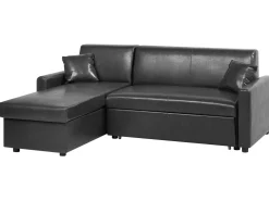 Sohvat<Beliani 3-Istuttava Kulmavuodesohva Säilytystilalla Keinonahka Oikeak. Musta Ogna