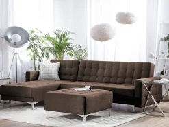 New Beliani 4-Istuttava Kulmavuodesohva Kangas Oikeak. Tummanruskea Aberdeen