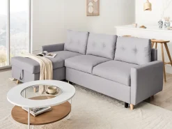 Sohvat<Beliani 4-Istuttava Kulmavuodesohva Säilytystilalla Oikeak. Vaaleanharmaa Flakk