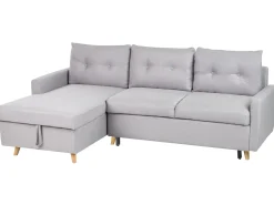 Sohvat<Beliani 4-Istuttava Kulmavuodesohva Säilytystilalla Oikeak. Vaaleanharmaa Flakk