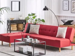 Discount Beliani 4-Istuttava Kulmavuodesohva Kangas Oikeak. Punainen Alsten