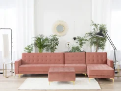 Sohvat<Beliani 5-Istuttava Kulmavuodesohva Ja Rahi Sametti Vasenk. Vaaleanpunainen Aberdeen