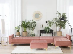 Sohvat<Beliani 5-Istuttava Kulmavuodesohva Ja Rahi Sametti Vasenk. Vaaleanpunainen Aberdeen