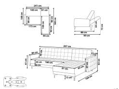 Store Beliani 4-Istuttava Kulmavuodesohva Kangas Vasenk. Tummanharmaa Aberdeen