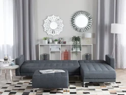 Store Beliani 4-Istuttava Kulmavuodesohva Ja Rahi Kangas Vasenk. Tummanharmaa Aberdeen