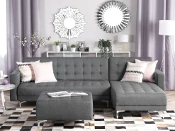 Sohvat<Beliani 4-Istuttava Kulmavuodesohva Kangas Vasenk. Vaaleanharmaa Aberdeen