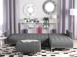 Sohvat<Beliani 4-Istuttava Kulmavuodesohva Kangas Vasenk. Vaaleanharmaa Aberdeen