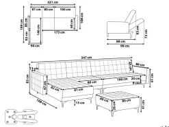 Best Beliani 5-Istuttava Kulmavuodesohva Ja Rahi Sametti Oikeak. Musta Aberdeen