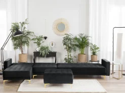 Best Beliani 5-Istuttava Kulmavuodesohva Ja Rahi Sametti Oikeak. Musta Aberdeen