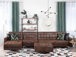 Sohvat<Beliani 5-Istuttava Kulmavuodesohva Ja Rahi Keinonahka Oikeak. Ruskea Aberdeen