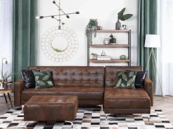 Sohvat<Beliani 4-Istuttava Kulmavuodesohva Keinonahka Vasenk. Ruskea Aberdeen