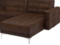 Sohvat<Beliani 4-Istuttava Kulmavuodesohva Keinonahka Vasenk. Ruskea Aberdeen