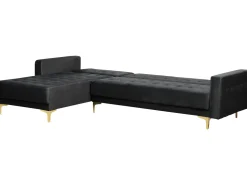 Sale Beliani 4-Istuttava Kulmavuodesohva Sametti Oikeak. Musta Aberdeen