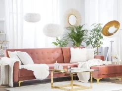 Sohvat<Beliani 4-Istuttava Kulmavuodesohva Sametti Vasenk. Vaaleanpunainen Aberdeen