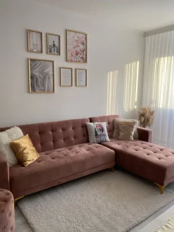 Sohvat<Beliani 4-Istuttava Kulmavuodesohva Sametti Vasenk. Vaaleanpunainen Aberdeen