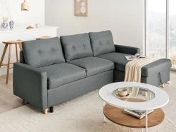 Sohvat<Beliani 4-Istuttava Kulmavuodesohva Säilytystilalla Vasenk. Tummanharmaa Flakk