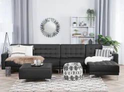 Sohvat<Beliani 5-Istuttava Kulmavuodesohva Ja Rahi Keinonahka Vasenk. Musta Aberdeen