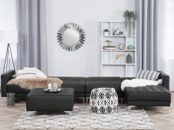 Sohvat<Beliani 5-Istuttava Kulmavuodesohva Ja Rahi Keinonahka Vasenk. Musta Aberdeen