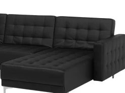 Sohvat<Beliani 5-Istuttava Kulmavuodesohva Ja Rahi Keinonahka Vasenk. Musta Aberdeen