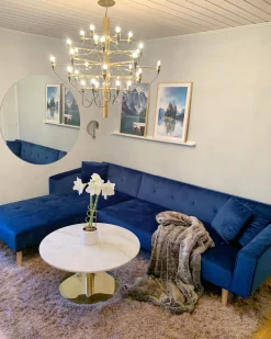 Sohvat<Beliani 4-Istuttava Kulmavuodesohva Sametti Oikeak. Laivastonsininen Vadso