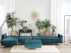 Shop Beliani 5-Istuttava Kulmavuodesohva Ja Rahi Sametti Oikeak. Sinivihrea Aberdeen