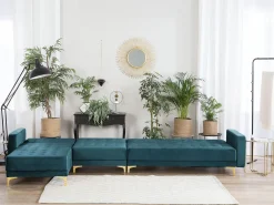 Fashion Beliani 5-Istuttava Kulmavuodesohva Sametti Oikeak. Sinivihrea Aberdeen