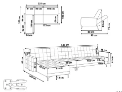 Fashion Beliani 5-Istuttava Kulmavuodesohva Sametti Oikeak. Sinivihrea Aberdeen