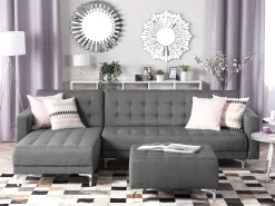 Sohvat<Beliani 4-Istuttava Kulmavuodesohva Ja Rahi Kangas Oikeak. Vaaleanharmaa Aberdeen