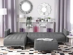 Sohvat<Beliani 4-Istuttava Kulmavuodesohva Ja Rahi Kangas Oikeak. Vaaleanharmaa Aberdeen