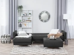 Sohvat<Beliani 4-Istuttava Kulmavuodesohva Ja Rahi Keinonahka Oikeak. Musta Aberdeen