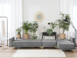 Sohvat<Beliani 5-Istuttava Kulmavuodesohva Sametti Vasenk. Harmaa Aberdeen