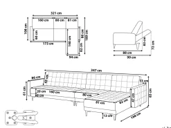 Sohvat<Beliani 5-Istuttava Kulmavuodesohva Sametti Vasenk. Harmaa Aberdeen