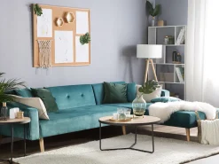 Sohvat<Beliani 4-Istuttava Kulmavuodesohva Sametti Vasenk. Vihrea Vadso