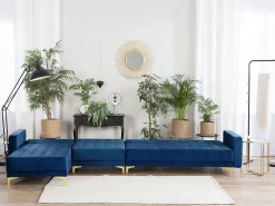 Best Sale Beliani 5-Istuttava Kulmavuodesohva Sametti Oikeak. Laivastonsininen Aberdeen