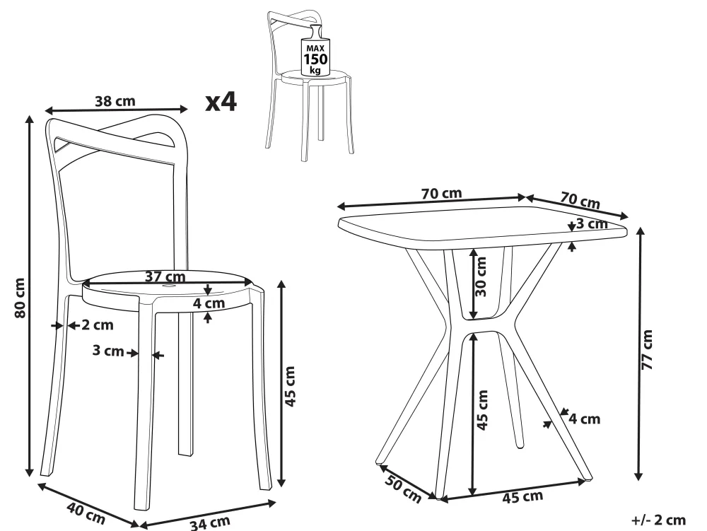 Ulkokalusteet<Beliani 4-Istuttava Mustavalkoinen Muovinen Puutarhakalustesetti Sersale / Camogli