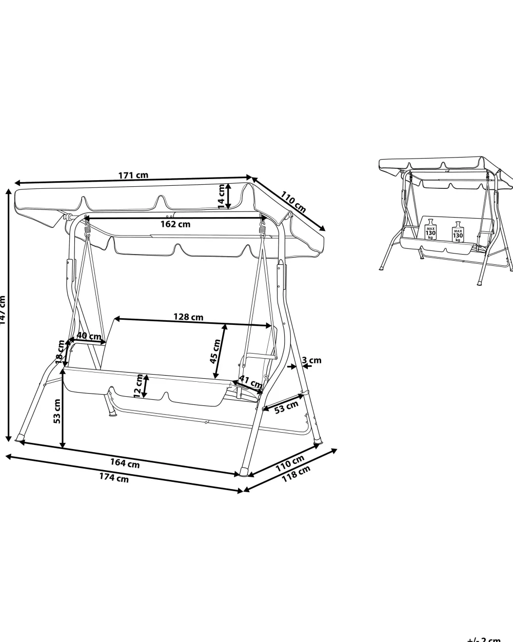 Ulkokalusteet<Beliani 3-Istuttava Puutarhakeinu Vihrea/Valkoinen Chaplin