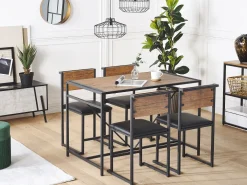 Pöydät<Beliani 4-Istuttava Ruokailuryhma Tumma Puu/Musta Burton