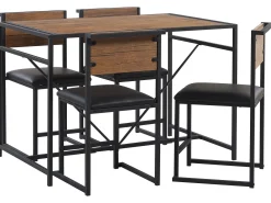 Pöydät<Beliani 4-Istuttava Ruokailuryhma Tumma Puu/Musta Burton