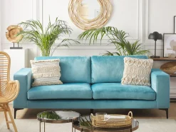 Best Beliani 3-Istuttava Samettisohva Vaaleansininen Vadstena