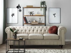 Hot Beliani 3-Istuttava Sohva Kangas Beige Iso Chesterfield