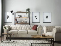 Hot Beliani 3-Istuttava Sohva Kangas Beige Iso Chesterfield