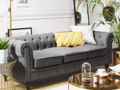 Sohvat<Beliani 3-Istuttava Sohva Kangas Harmaa Chesterfield