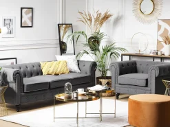 Sohvat<Beliani 3-Istuttava Sohva Kangas Harmaa Chesterfield