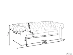 New Beliani 3-Istuttava Sohva Kangas Tilkkukuvio Vihrea/Keltainen Chesterfield