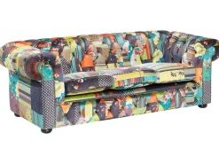 New Beliani 3-Istuttava Sohva Kangas Tilkkukuvio Vihrea/Keltainen Chesterfield